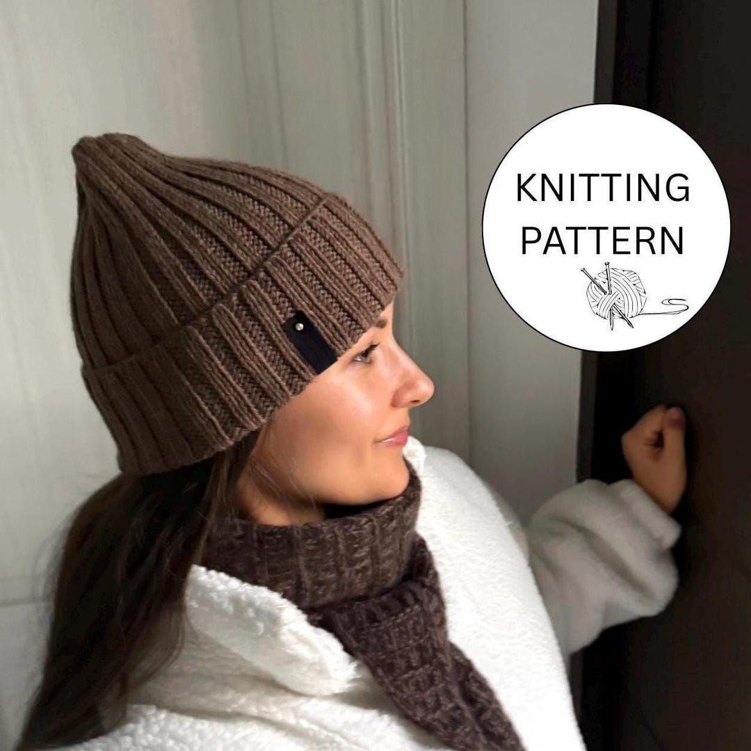 Beginner Easy Knit (PDF Pattern) Ribbed Beanie Knitting Pattern: Folded ...