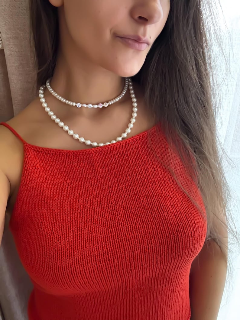 Knitted Red Color Bella Tank Top On Model.