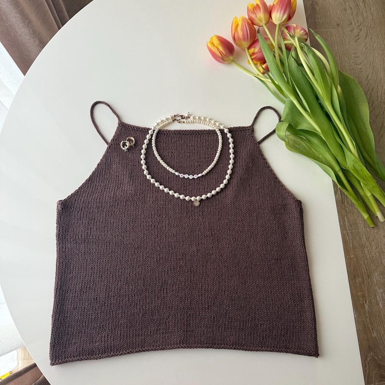 Bella Summer Tank Top Knitting Pattern. Beautiful Minimalist Cotton And Linen Summer Top.