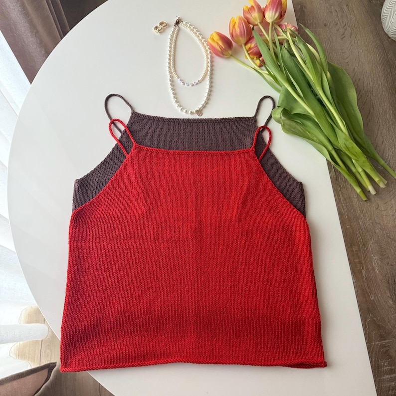 Bella Summer Tank Top Knitting Pattern. Beautiful Minimalist Cotton And Linen Summer Top.
