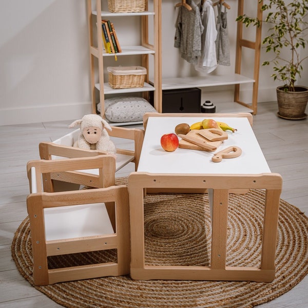 Montessori Multifunktionale große Bank und Stühle, zertifiziertes Massivholz und Sperrholz. Baby-Registrierungsartikel. Geschenk für Kinder