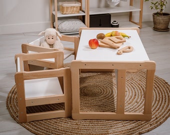 Montessori Multifunktionale große Bank und Stühle, zertifiziertes Massivholz und Sperrholz. Baby-Registrierungsartikel. Geschenk für Kinder