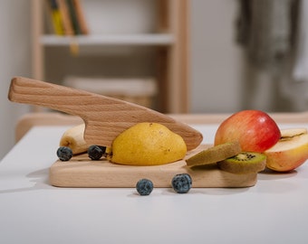 Wooden Knife Set for Kids, Children's Montessori Chopper set with Cutting board Baby registry item