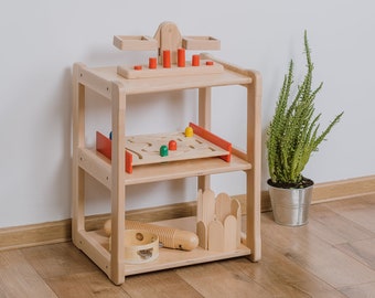 Montessori Small Bookshelf: Beech Wood Toy Shelf for Toddlers
