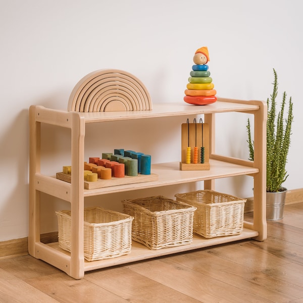 MONTESSORI Bookshelf MINI Toy SHELF, Nursery Beech wood and Birch Plywood Bookcase Kid room essential Baby registry item