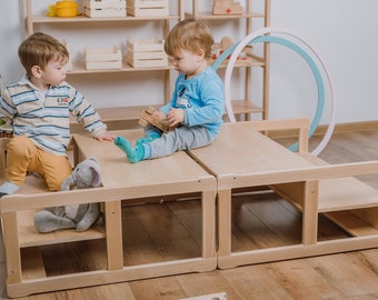 Ensemble de 2 étagères Montessori MIDI Climbing Gym Rampe d'escaliers Article pour registre de bébé Cadeau pour enfant