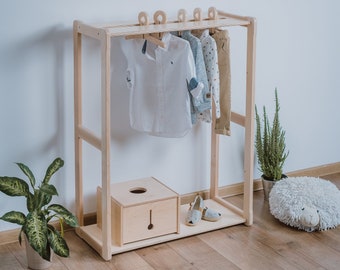 KIDS CLOTHING RACK Type A, Wood Clothes Rack, Montessori Furniture Clothe Hanging Rack, Kids Wardrobe For  Gift for kids