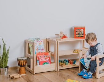 Ensemble d'étagères Montessori SMALL avec étagère Montessori MINI Article pour liste de naissance de bébé Cadeau pour les enfants