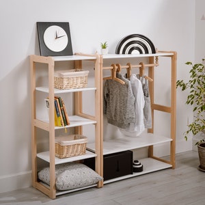 Kindergarderobe, Montessori-kledingrek met hangers voor kinderen, speelkamermeubilair, kraamcadeau