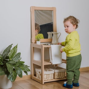 Specchio acrilico infrangibile Montessori per bambino, legno, barra per  trazioni regolabile, 65x65 cm, ingombro ridotto, equilibrio, ausilio per la  deambulazione -  Italia