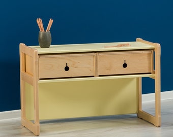 MONTESSORI MÖBEL, MULTIFUNKTIONELLE Bench_Desk mit 2 Schubladen Montessori Set Spielzimmer Dekor, Schreibtisch und Schubladen Geschenk für Kinder
