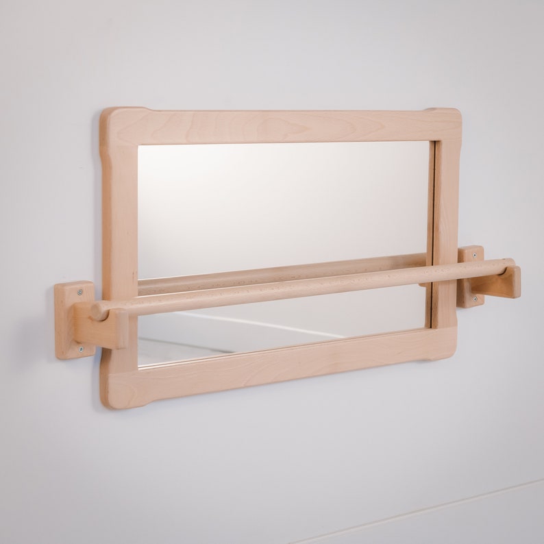 Montessori BIG Mirror with LONG Pull up Wooden bar, Gift For Kids Baby registry item image 1