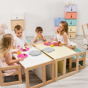 Grand banc et chaises multifonctionnels Montessori, bois massif certifié et contreplaqué Article pour registre de bébé Cadeau pour enfant image 2