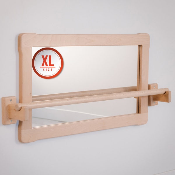 Très grand miroir Montessori avec barre en bois extra-longue pour chambre de bébé