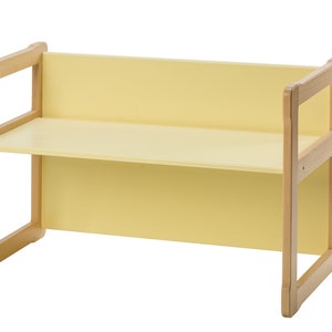 Panca grande e sedie Montessori multifunzionali, in legno massello e compensato certificato. Articolo anagrafica bambino. Regalo per bambini immagine 3