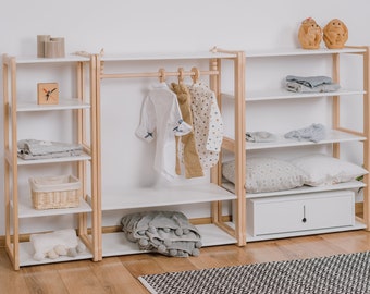 Clothing rack type B with shelf for kids combined with a MAXI and  a MAXI + shelf  Kid wardrobe