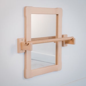 Montessori based SMALL  Mirror with SHORT wooden pull up bar, Gift For Kids Baby registry item