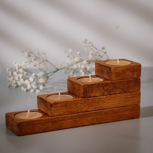 Wooden tealight holder set Advent candle in Iroko wood color