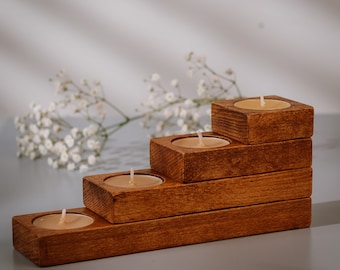 Wooden tealight holder set Advent candle in Iroko wood color