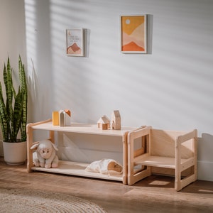 Ensemble d'étagères basses Montessori START avec chaise pour tout-petit Article pour liste de naissance de bébé Cadeau pour les enfants