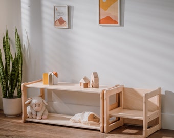 Ensemble d'étagères basses Montessori START avec chaise pour tout-petit Article pour liste de naissance de bébé Cadeau pour les enfants