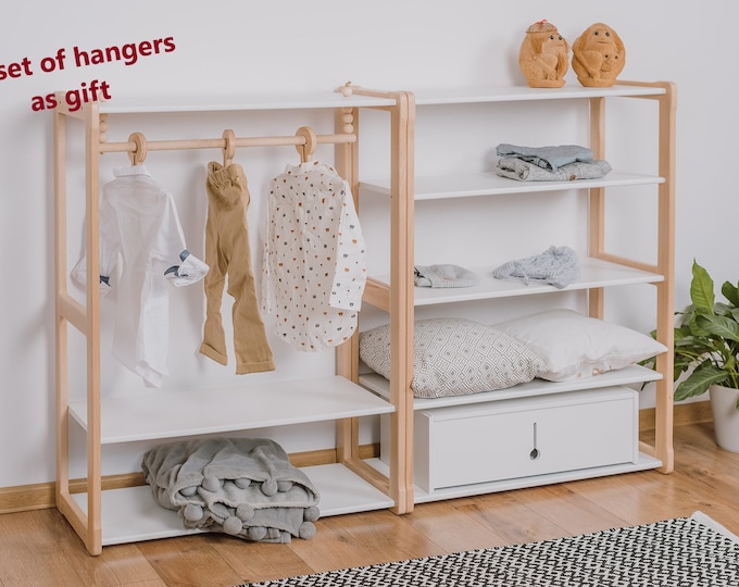 Clothing rack type B with shelf for children combined with MAXI + shelf  Kid wardrobe Kindergarderobe Montessori based