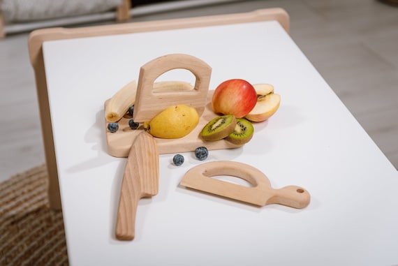 Juego de 3 cuchillos de madera para niños, picador Montessori para niños  con tabla de cortar Artículo de registro de bebé -  México