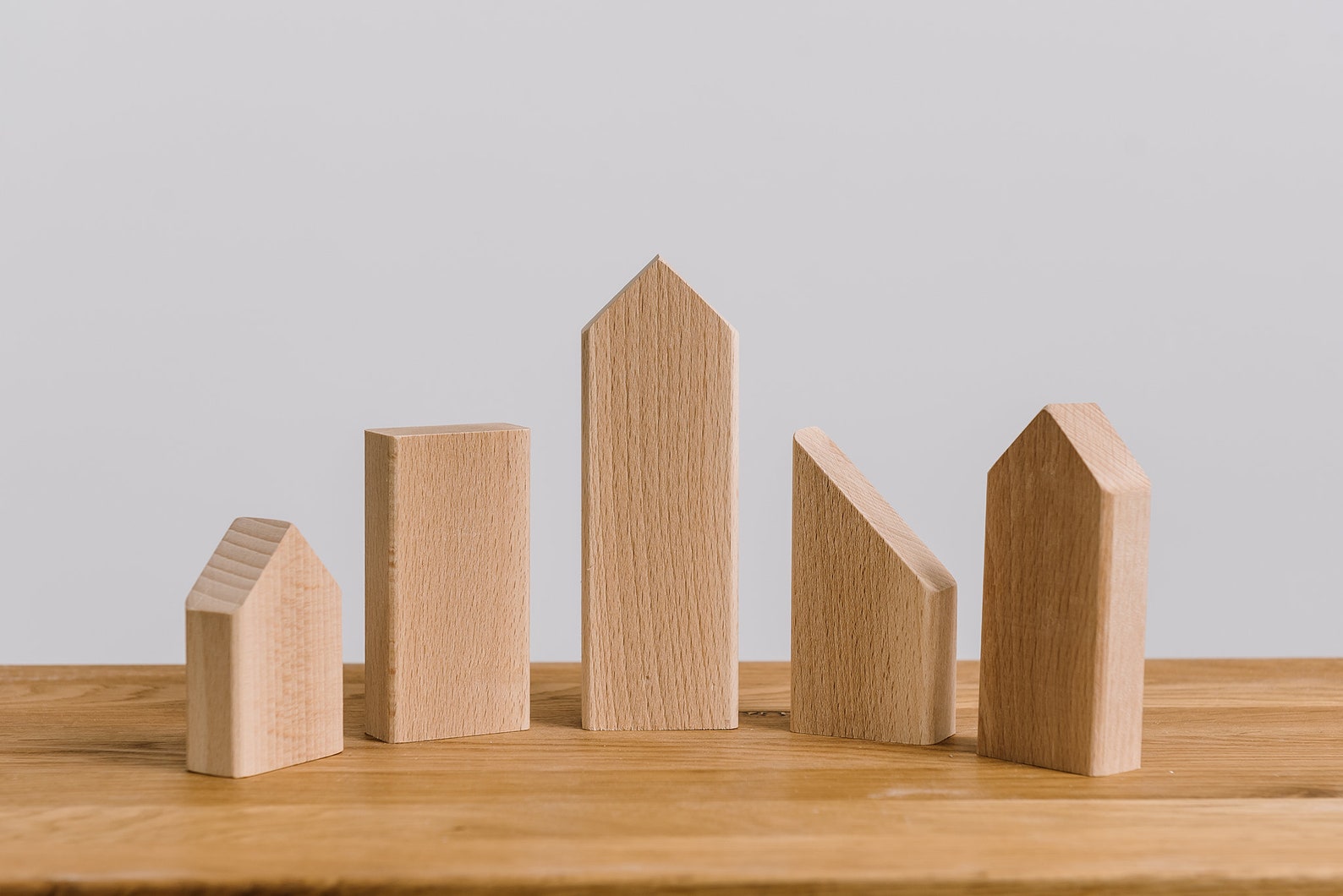 Set of 5 wooden house blocks massive beech unpainted DIY | Etsy