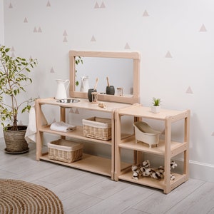 Lavabo Montessori pour tout-petit, type Waschtisch de type B Plus, AVEC miroir et une PETITE étagère Cadeau pour les enfants image 2