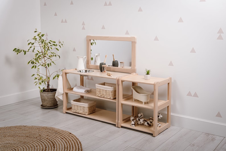 Lavabo Montessori pour tout-petit, type Waschtisch de type B Plus, AVEC miroir et une PETITE étagère Cadeau pour les enfants image 2