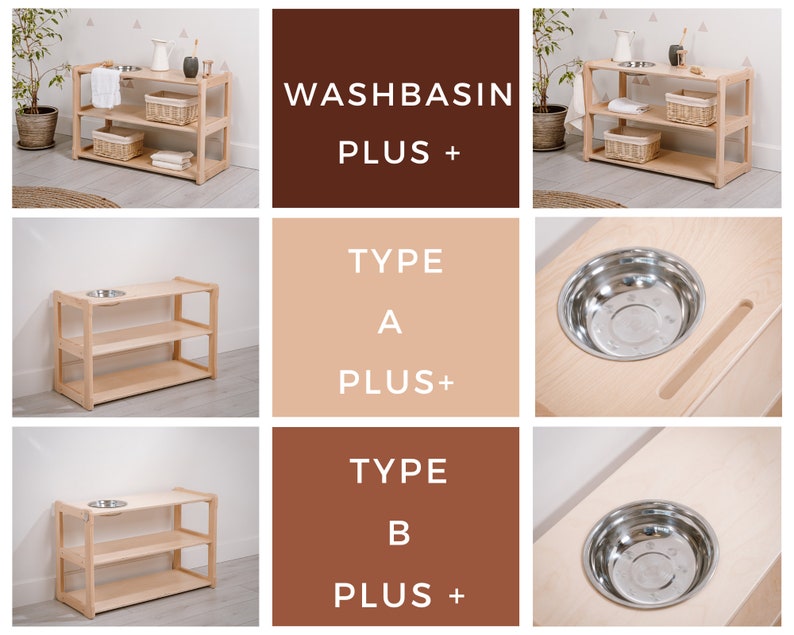 Lavabo Montessori pour tout-petit, type Waschtisch de type B Plus, AVEC miroir et une PETITE étagère Cadeau pour les enfants image 5