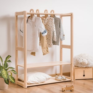 KIDS CLOTHING RACK Type A With Shelf Wood Clothes Rack Montessori Clothe Hanging Rack and Shelf Kids Wardrobe Gift for Kids Etsy
