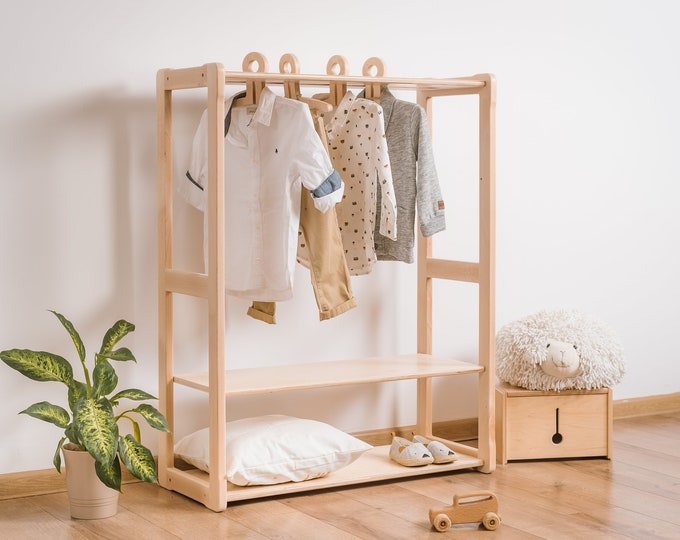 Child Montessori clothing rack type A with shelf Kid wardrobe