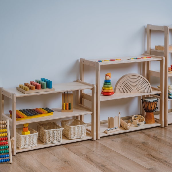 Montessori based Woodjoy shelf set of 3 pieces MINI, MIDI, MAXI Toy storage Bookcases Baby registry item Gift for kids
