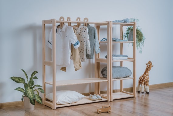 Children Wardrobe, Montessori Clothing Rack With Hangers for Kids