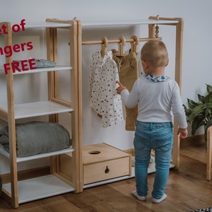 Children Wardrobe, Montessori Clothing Rack with Hangers for Kids, Playroom Furniture, Baby Shower Gift image 2