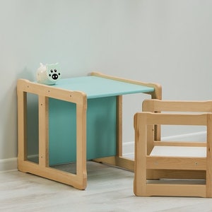 Montessori Kids  Table and chair Set, Multifunctional Furniture Learning Table Baby registry item Gift for kids