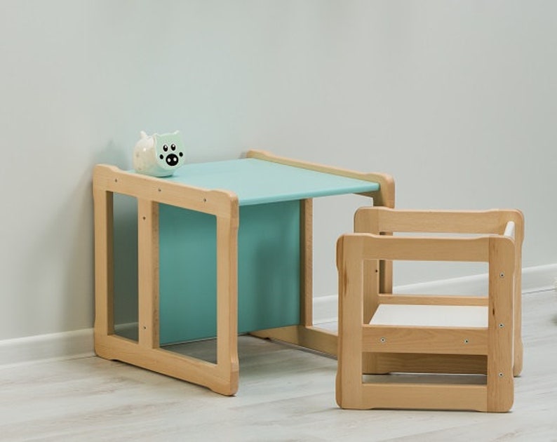Montessori Kids Table and chair Set, Multifunctional Furniture Learning Table Baby registry item Gift for kids image 1