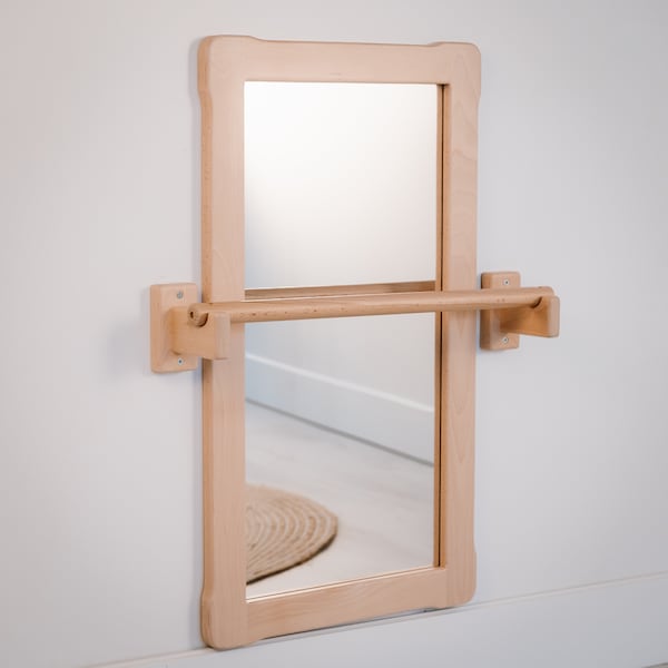 Grand miroir Montessori avec petite barre en bois, cadeau pour enfants, article de liste de naissance