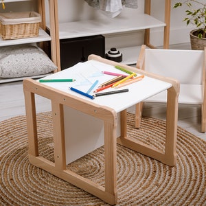 On the picture is our Multifunctional Table, that can be used not only as table, but as a chair in 3 different heights by the children. It can be used as well as a coffee table or a nightstand by parents and grandparents.
