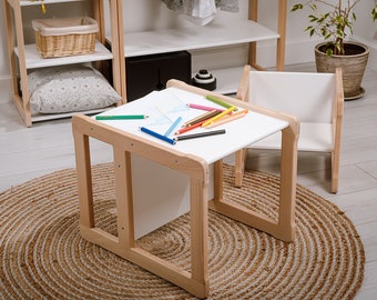 Table multifonctionnelle Woodjoy à base de Montessori, bois massif certifié et contreplaqué Article pour registre de bébé Cadeau pour les enfants