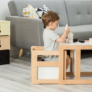 Montessori based Multifunctional chair and small box set, certified solid wood and plywood Baby registry item Gift for kids image 9