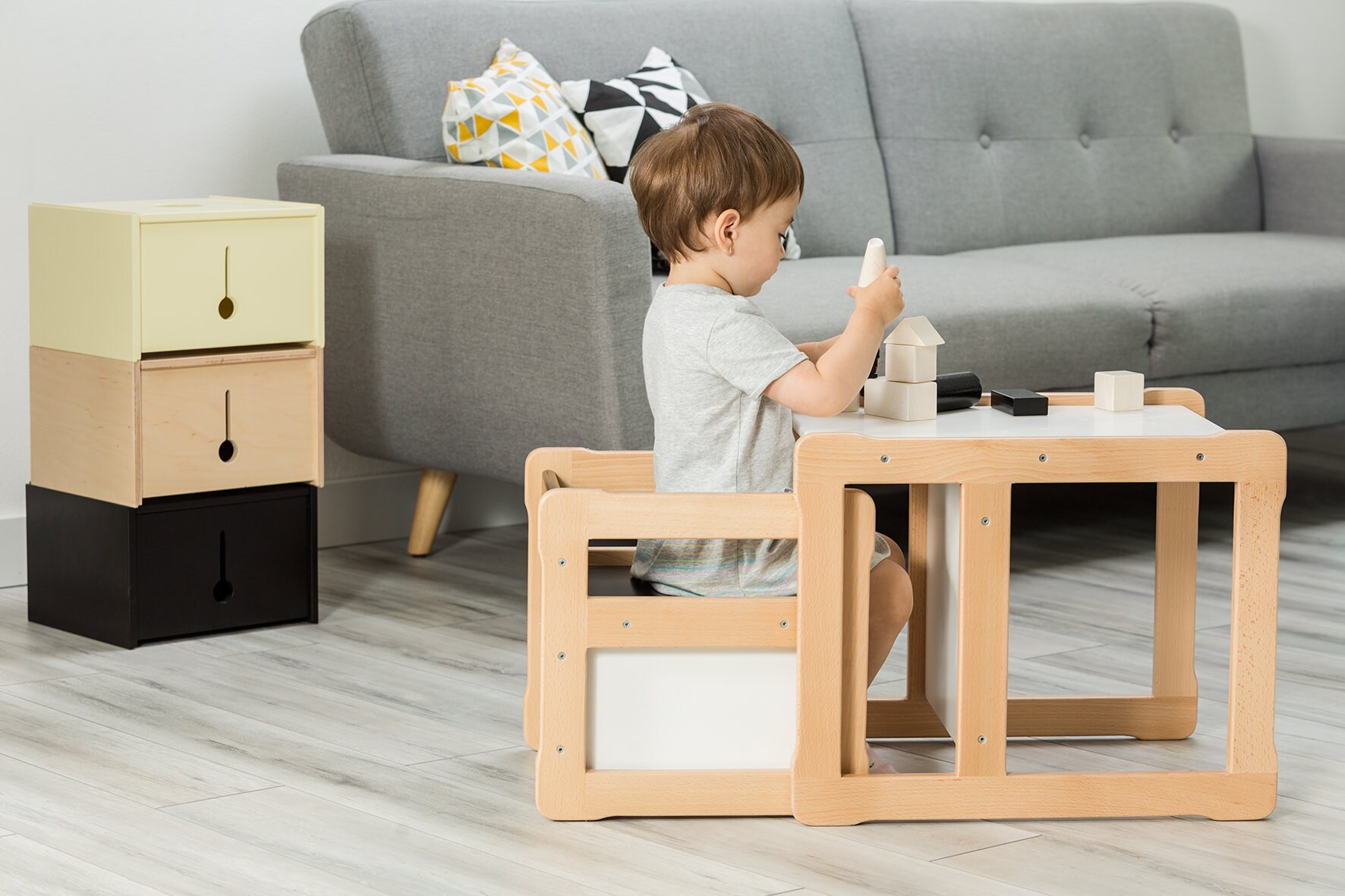 Montessori Based Multifunctional Chair and Small Box Set Certified Solid Wood and Plywood Baby Registry Item Gift for Kids Etsy