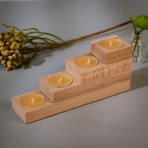 Wooden tealight holder set Advent candle in natural beech wood color