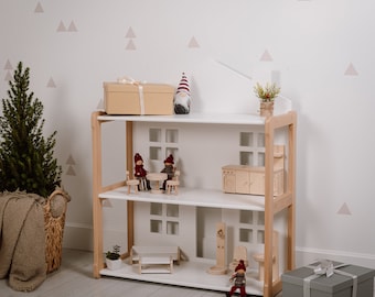 Wooden Dollhouse Bookshelf: Montessori Nursery Decor, Gift for Kids