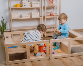 Set of 2 Montessori bookshelf MIDI Seating module Baby registry item Gift for kids