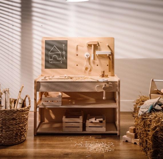 Meuble à tiroir et panier - bois - gris