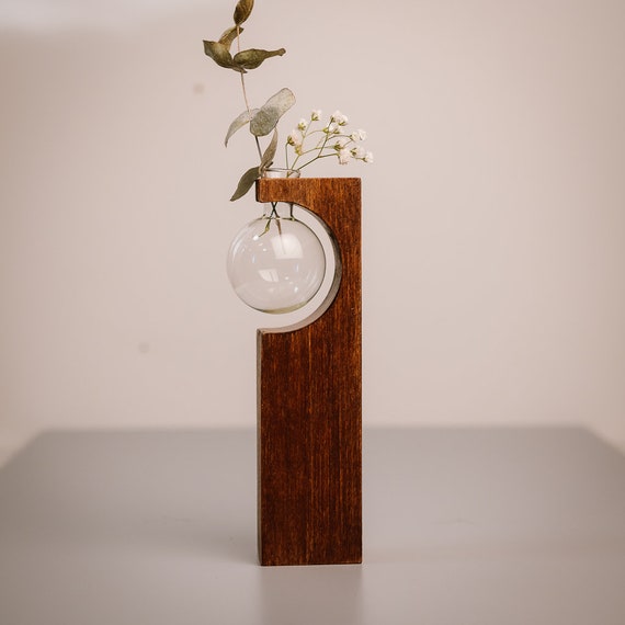 Vase tube à essai Décoration en bois sur pied Idée cadeau couleur