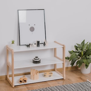 White Montessori Mini Toy Shelf: Birch Plywood Nursery Bookshelf