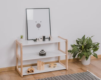 White Montessori Mini Toy Shelf: Birch Plywood Nursery Bookshelf